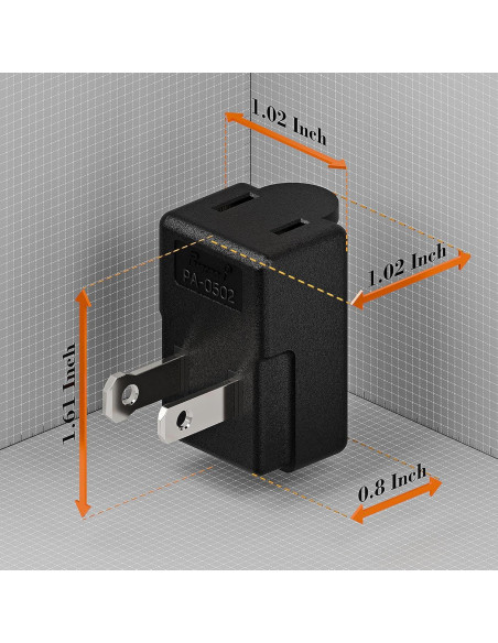 Adaptador de Potencia CA PluGrand PA-0502B 90 Grados Negro