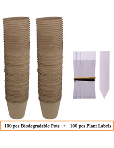 Paquete de 100 macetas biodegradables Huvai 8 cm para plántulas 2