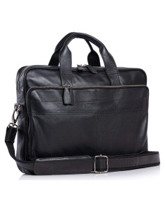 Maletín de cuero de búfalo Komal para laptop 45.72x33cm Negro