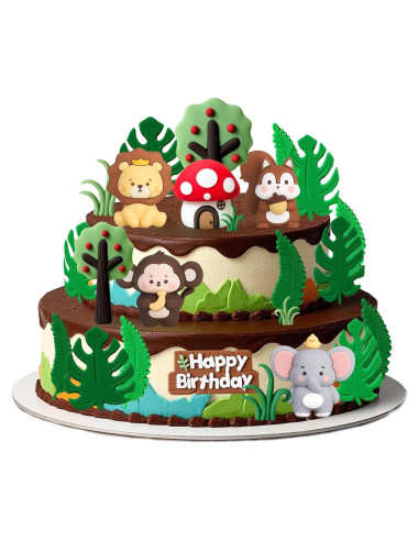 26 Piezas Decoraciones de Pastel Safari SAYHALO - Animales y Hojas