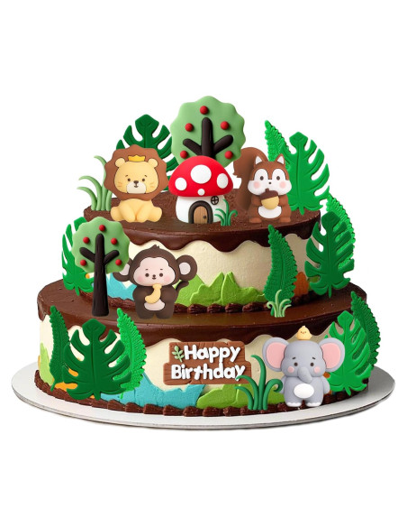26 Piezas Decoraciones de Pastel Safari SAYHALO - Animales y Hojas 26 Piezas Decoraciones de Pastel Safari SAYHALO - Animales y Hojas