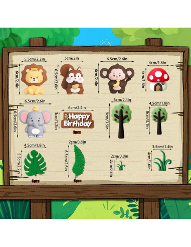 26 Piezas Decoraciones de Pastel Safari SAYHALO - Animales y Hojas