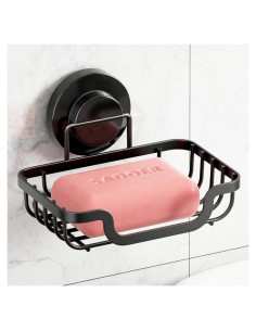 Soporte de Jabón TAILI con Ventosa Negro, Autodrenante, 1 Nivel