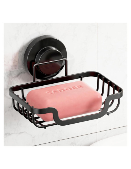 Soporte de Jabón TAILI con Ventosa Negro, Autodrenante, 1 Nivel