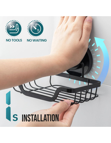 Soporte de Jabón TAILI con Ventosa Negro, Autodrenante, 1 Nivel