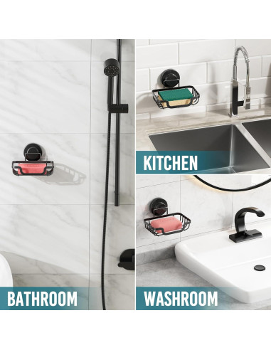 Soporte de Jabón TAILI con Ventosa Negro, Autodrenante, 1 Nivel