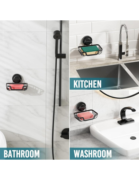 Soporte de Jabón TAILI con Ventosa Negro, Autodrenante, 1 Nivel