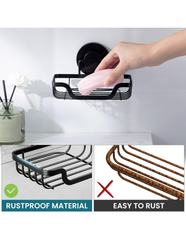 Soporte de Jabón TAILI con Ventosa Negro, Autodrenante, 1 Nivel