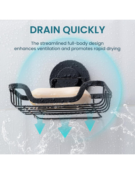 Soporte de Jabón TAILI con Ventosa Negro, Autodrenante, 1 Nivel