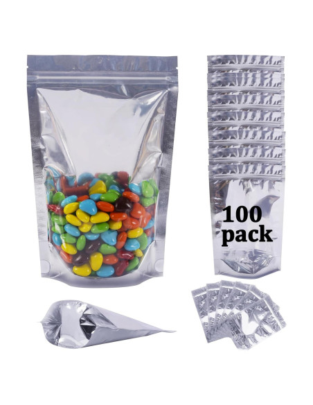 Paquete de 100 bolsas Mylar Funnyleaf 10x15 cm reutilizables