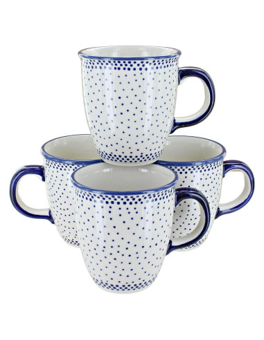 Juego de Tazas de Cerámica Azul Rosa con Puntos - 4 Piezas