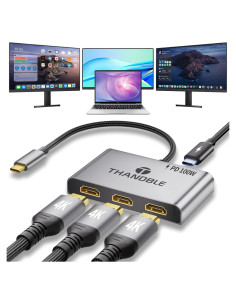 Adaptador USB C a 3 HDMI 4K 60Hz con carga PD 100W - THANDBLE