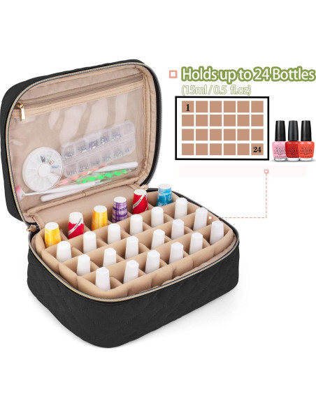 Bolsa de Transporte para Esmalte de Uñas YARWO 24 Botellas 15ml Negro