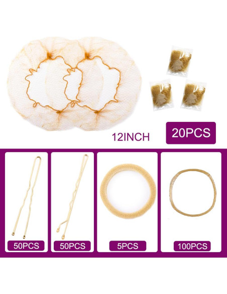 225PCS Redes Invisibles para Moños Rubias + 100 Alfileres