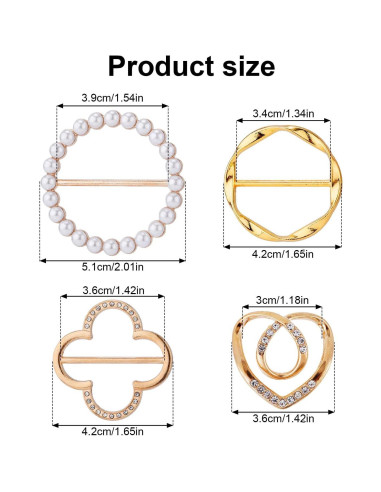 4 Clips de Anillo para Bufanda Mikovivi - Aleación de Zinc Dorado