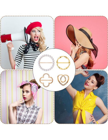 4 Clips de Anillo para Bufanda Mikovivi - Aleación de Zinc Dorado