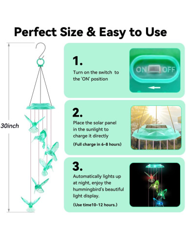 Campana de Viento Solar WANQDG Verde 71.12 cm para Jardín