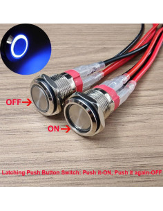 Interruptor Pulsador LED Azul Gebildet 16mm IP65 15A 110-230VAC 2