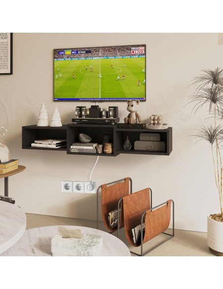 Soporte de TV Flotante IBUYKE Negro 3 Estantes 116.8 cm