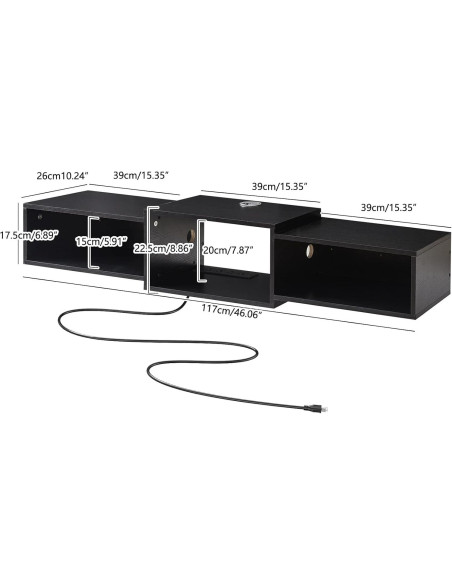 Soporte de TV Flotante IBUYKE Negro 3 Estantes 116.8 cm