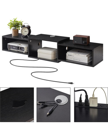 Soporte de TV Flotante IBUYKE Negro 3 Estantes 116.8 cm