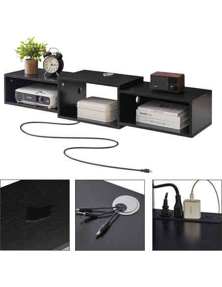 Soporte de TV Flotante IBUYKE Negro 3 Estantes 116.8 cm