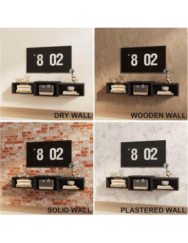 Soporte de TV Flotante IBUYKE Negro 3 Estantes 116.8 cm