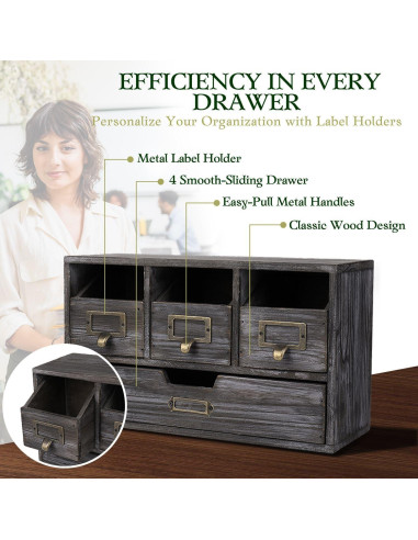 Organizador de Escritorio Flexzion 4 Cajones Madera Vintage