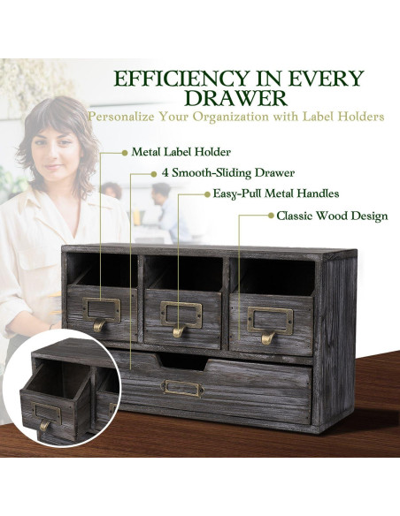 Organizador de Escritorio Flexzion 4 Cajones Madera Vintage