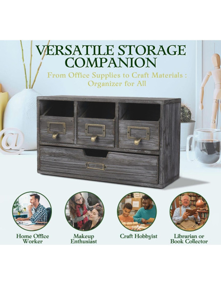 Organizador de Escritorio Flexzion 4 Cajones Madera Vintage