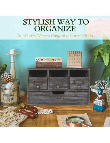 Organizador de Escritorio Flexzion 4 Cajones Madera Vintage