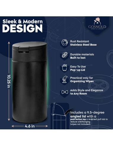 Dispensador de Toallitas Húmedas Recargable Gosnold Negro 26cm