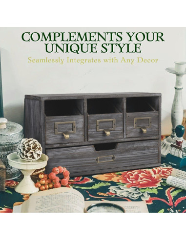 Organizador de Escritorio Flexzion 4 Cajones Madera Vintage