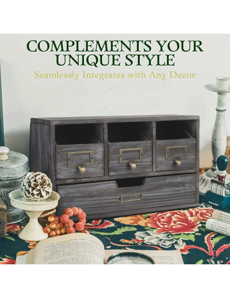 Organizador de Escritorio Flexzion 4 Cajones Madera Vintage