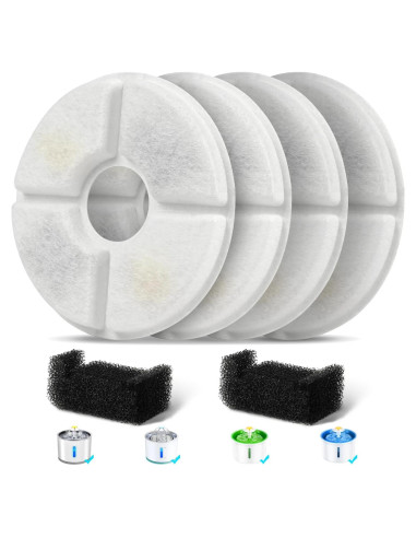 Filtros de Reemplazo para Fuente de Agua Mascotas Baofum - 4 Filtros + 2 Esponjas