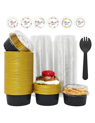 100 Moldes de Aluminio Desechables QZV 125ml con Tapas