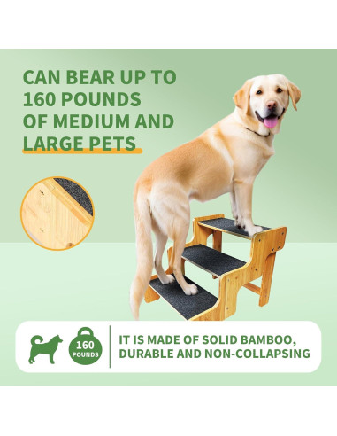 Escalera para Perros GXONE de 3 Pasos en Bambú Natural