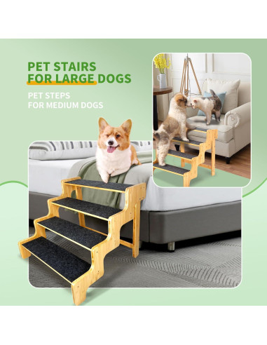 Escalera para Perros GXONE de 3 Pasos en Bambú Natural