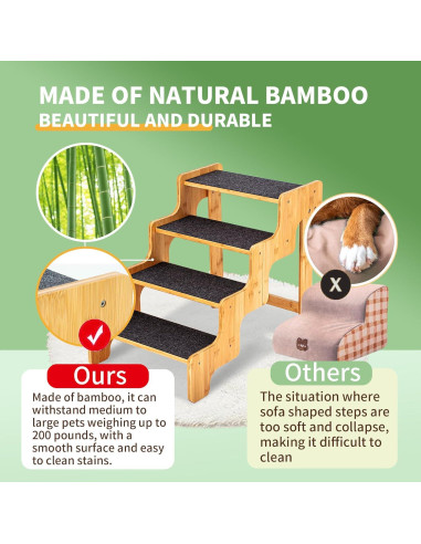 Escalera para Perros GXONE de 3 Pasos en Bambú Natural