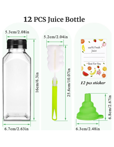 Botellas de Jugo Reutilizables Leaflai 12 Pcs 355 ml