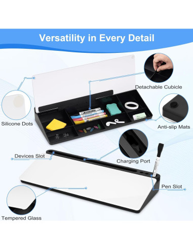 Pizarra Blanca de Vidrio WALGLASS con Almacenamiento 38.1x17.8cm