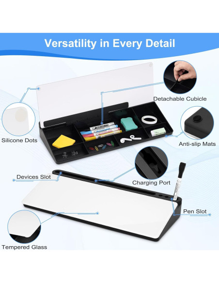 Pizarra Blanca de Vidrio WALGLASS con Almacenamiento 38.1x17.8cm