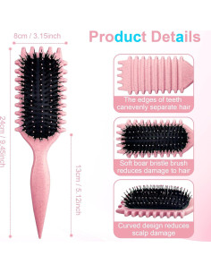 Cepillo Definidor de Rizos de Cerda de Jabalí Rosa - 28.3x7.4cm 2