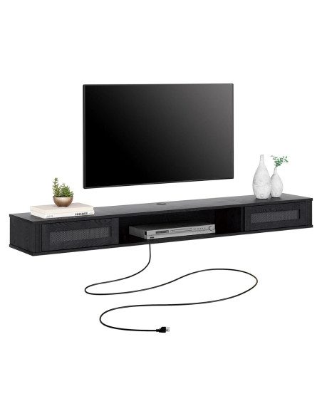 Estante de TV Flotante WAMPAT 80" con Toma de Corriente, Negro