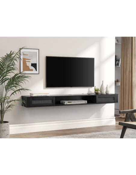 Estante de TV Flotante WAMPAT 80" con Toma de Corriente, Negro