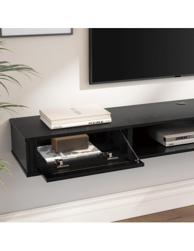Estante de TV Flotante WAMPAT 80" con Toma de Corriente, Negro