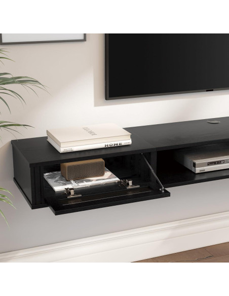 Estante de TV Flotante WAMPAT 80" con Toma de Corriente, Negro