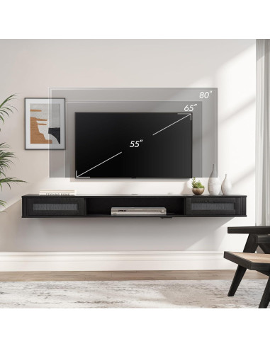 Estante de TV Flotante WAMPAT 80" con Toma de Corriente, Negro