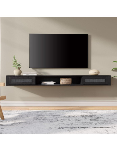 Estante de TV Flotante WAMPAT 80" con Toma de Corriente, Negro