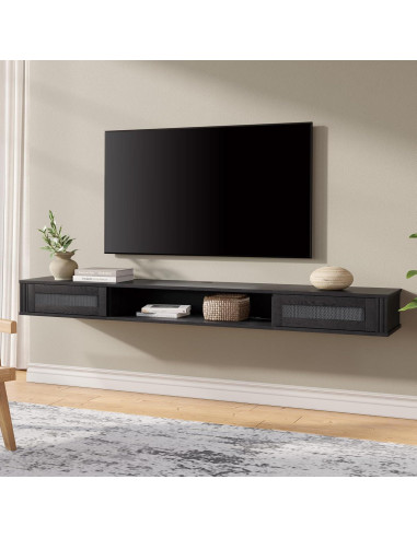 Estante de TV Flotante WAMPAT 80" con Toma de Corriente, Negro